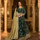 Women's Dark Green Embroidered Lehenga Choli Set with Designer Blouse & Contrast Dupatta