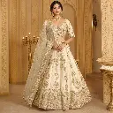 Women's Ivory Gold Embroidered Lehenga Choli Set with Designer Blouse and Dupatta