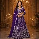 Women's Purple Silver Embroidered Lehenga Choli Set with Full-Sleeve Blouse and Dupatta