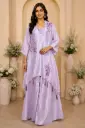 Elegant Blush Pink Designer Kurta Palazzo Set with Floral Embroidery, V-Neckline n Tassel Details for Festive