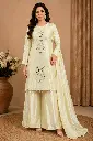 Women’s Ivory Mirror Work Kurta Palazzo Set with Embellished Back, Matching Dupatta n Wide-Leg Palazzo
