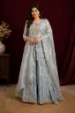 Women’s Silver Gold Embroidered Crop Top Palazzo Set with Embellished Neckline, Sheer Dupatta n Wide-Leg Palazzo