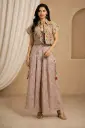 Women’s Embroidered Jacket Palazzo Set with Printed Inner Top, Floral Embellished Crop Jacket n Wide-Leg Palazzo