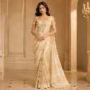 Women's Cream Gold Saree with Embellished Designer Blouse