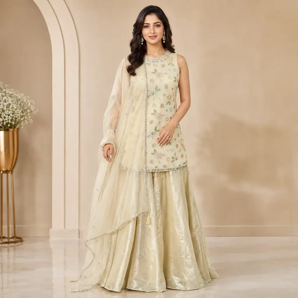 Premium Ivory Embroidered Palazzo Suit Set with Dupatta,Floral Handwork Party Wear Ethnic Festive Wedding Outfit for Women