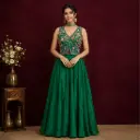 Women’s Green Embroidered Crop Top with Flared Skirt n Choker, Designer Ethnic Co-Ord Set for Festive