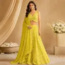 Women’s Lime Green Embroidered Lehenga Choli Set with Dupatta, Mirror & Sequin Work, Sleeveless V-Neck Blouse