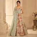Women's Sage Green Floral Embroidered Lehenga Choli with Corset Blouse and Dupatta