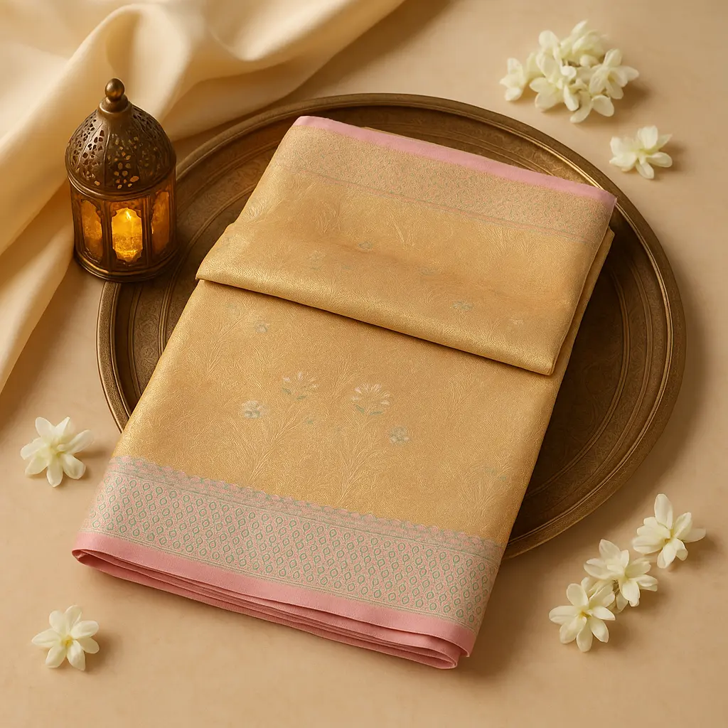Exquisite Pastel Pink Banarasi Silk Saree with Intricate Zari 