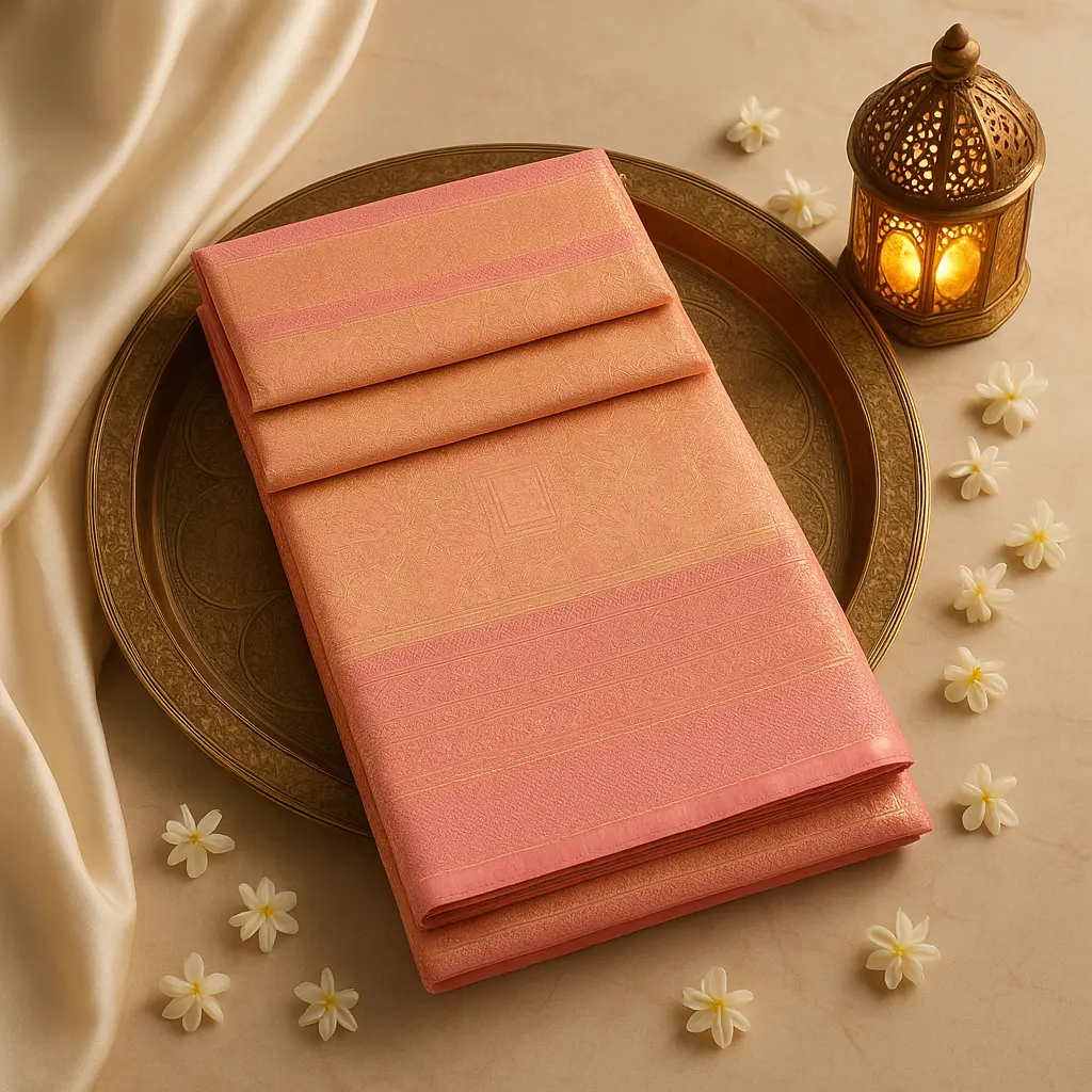 Exquisite Pastel Pink Kanjivaram Silk Saree With Rich Zari