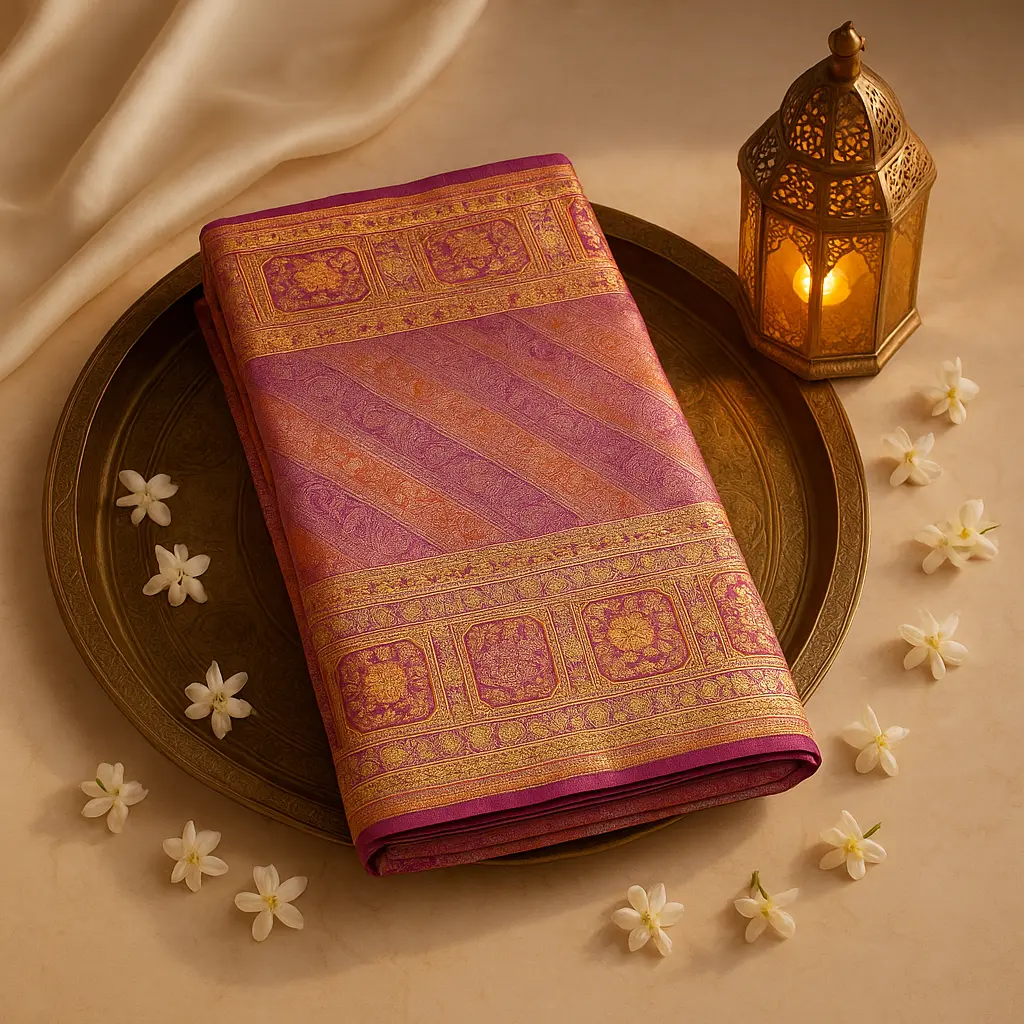 Exquisite Magenta Kanjivaram Saree with Traditional Gold Zari Border