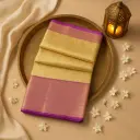 Elegant Gold and Purple Kanjeevaram Silk Saree with Zari Border 