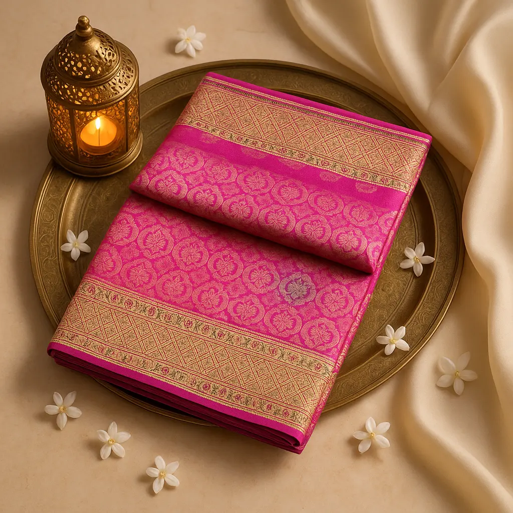 Fuchsia Pink Banarasi Silk Saree with Gold Zari