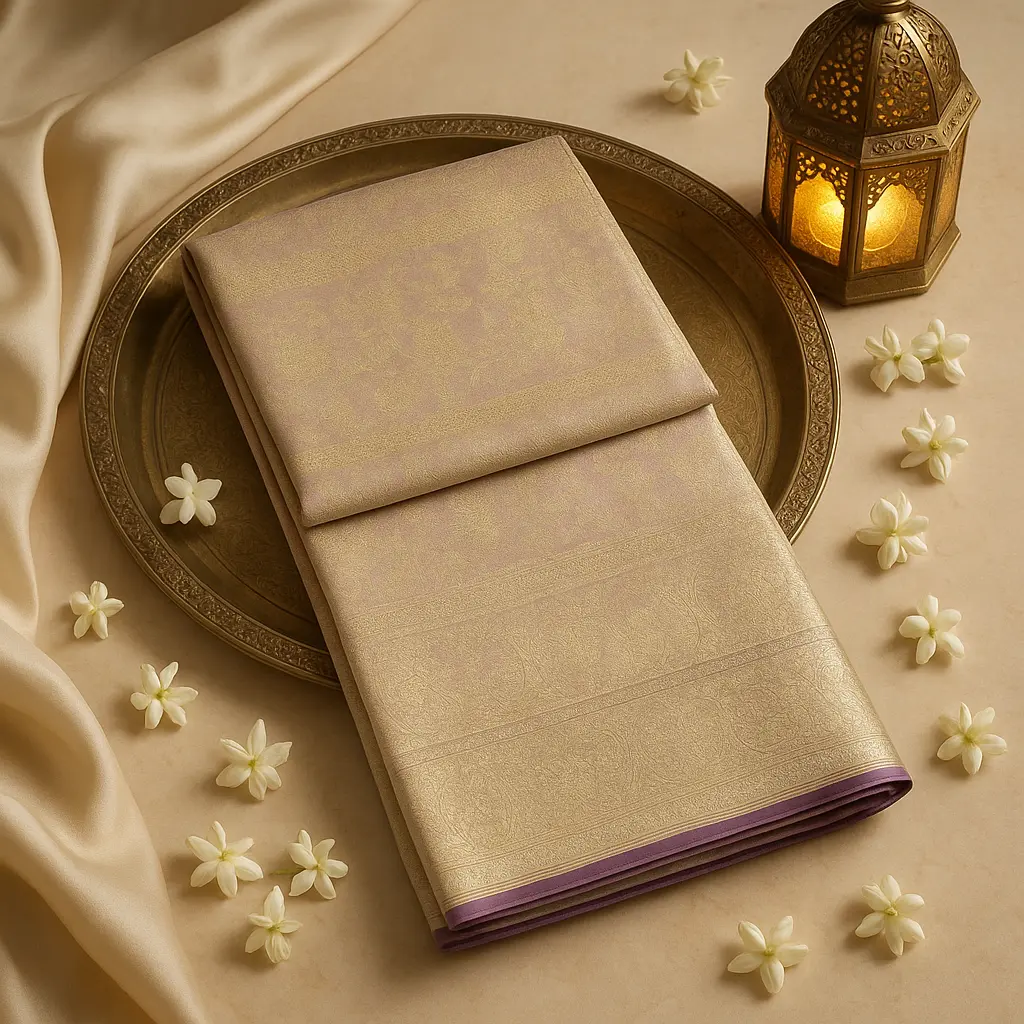 Exquisite Pastel Lavender Silk Saree with Traditional Gold Zari