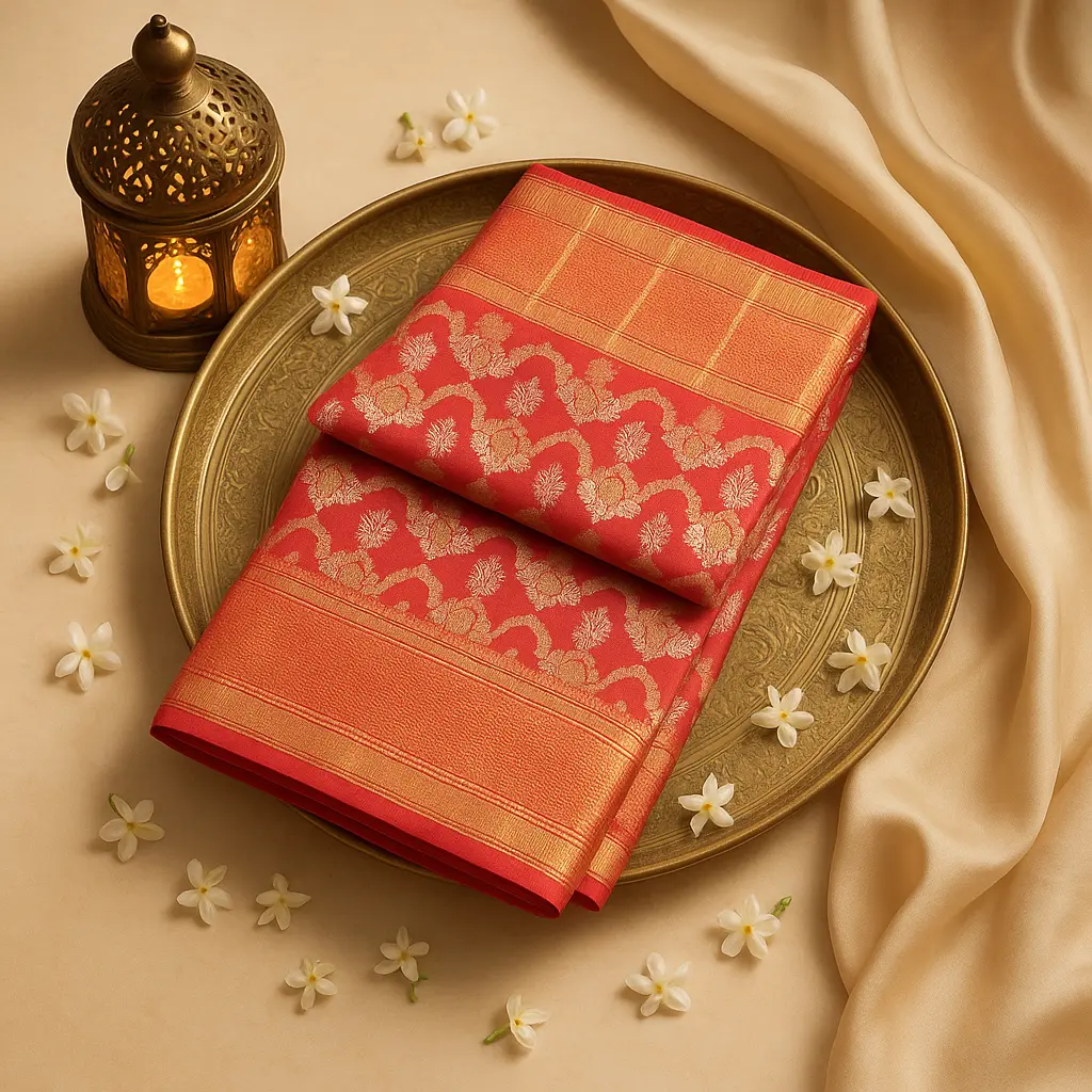 Exquisite Red Banarasi Silk Saree with Intricate Zari Weave