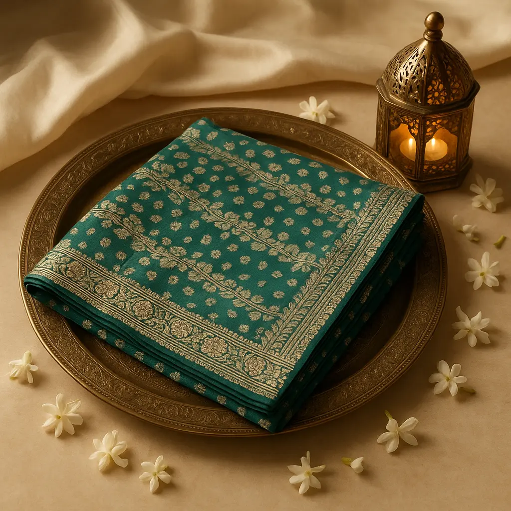 Royal Emerald Green Banarasi Silk Saree with Figural Zari Pallu