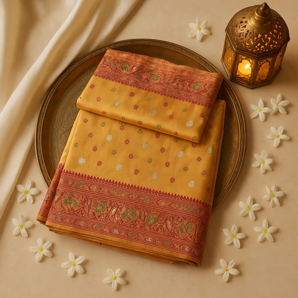 Exquisite Mustard Yellow Silk Saree with Traditional Zari Border
