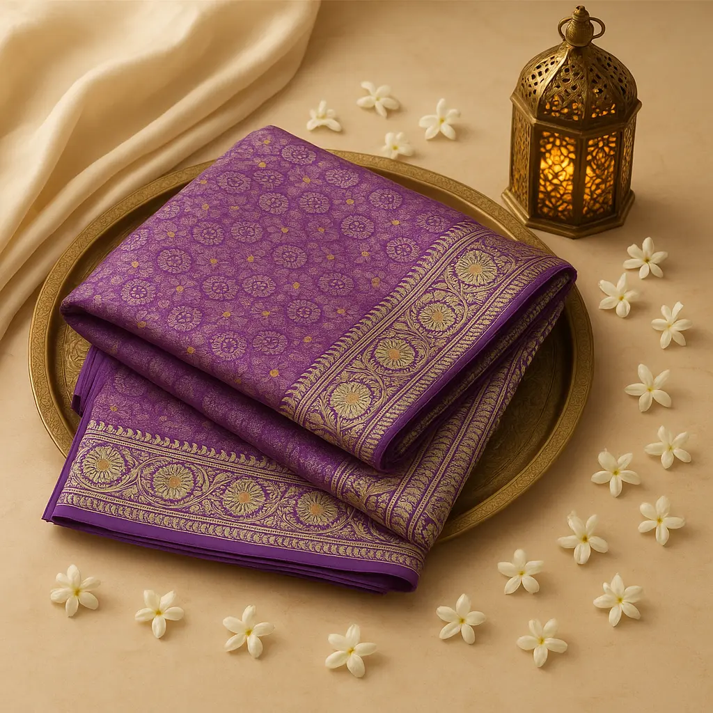 Royal Purple Silk Saree with Traditional Zari Border