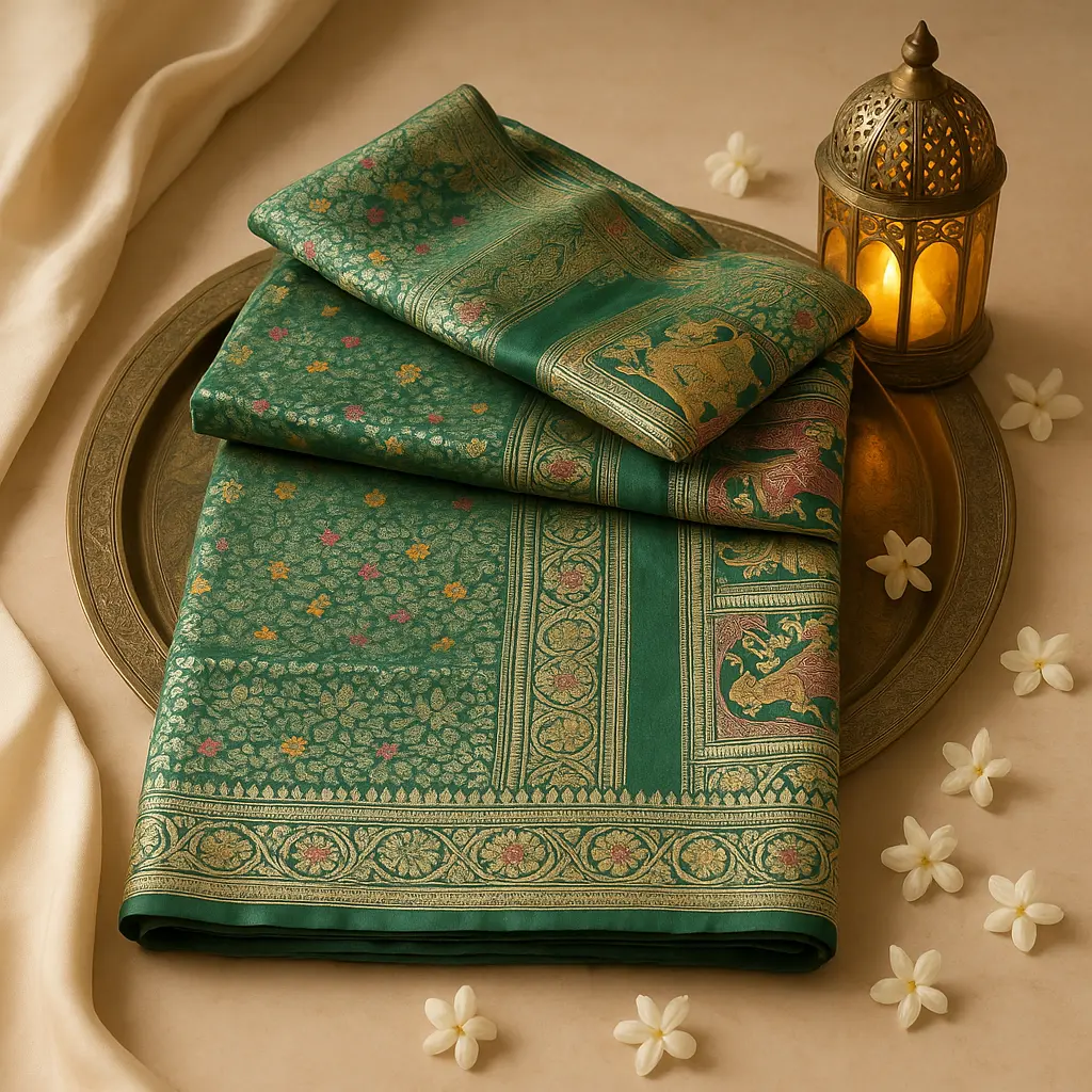 Emerald Green Traditional Silk Saree with Intricate Zari Weaving