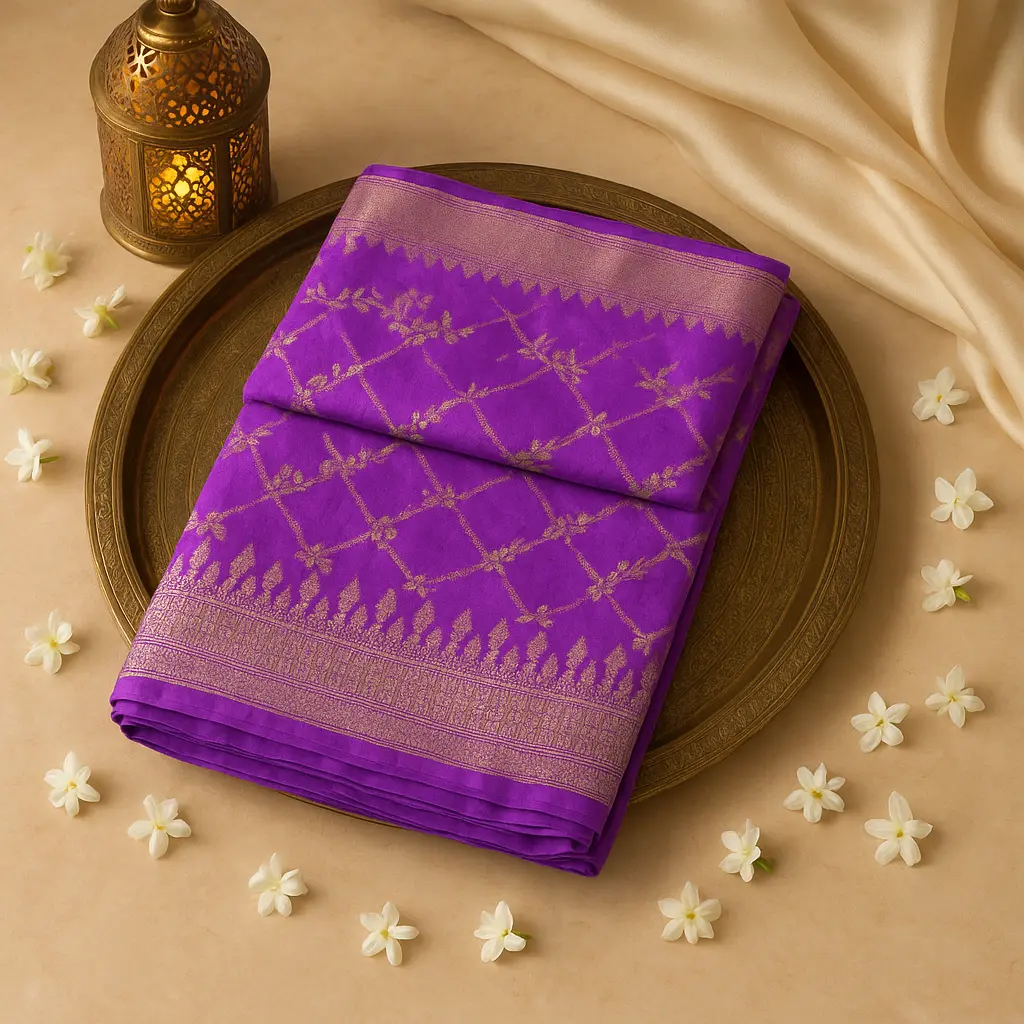 Exquisite Royal Purple Silk Saree with Traditional Zari Weaving