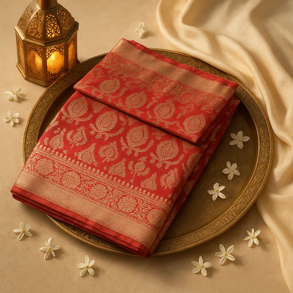 Exquisite Red Silk Banarasi Saree with Intricate Zari Weave