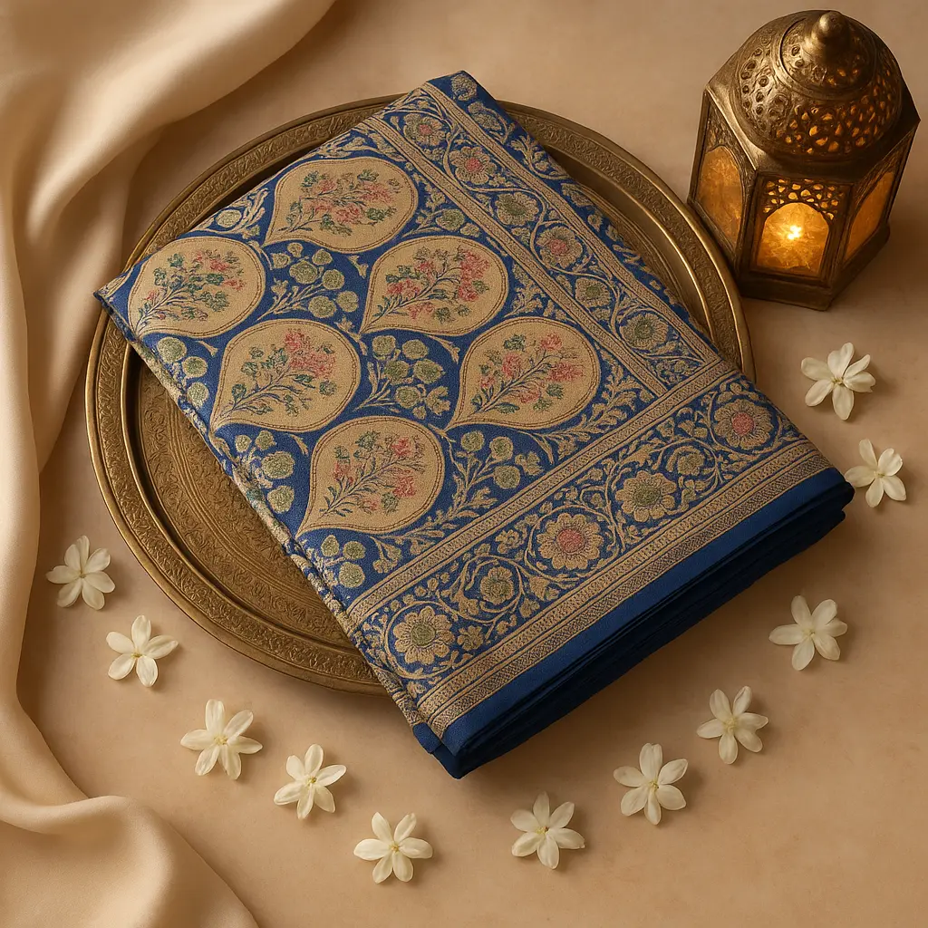 Royal Blue Traditional Banarasi Silk Saree with Floral Brocade