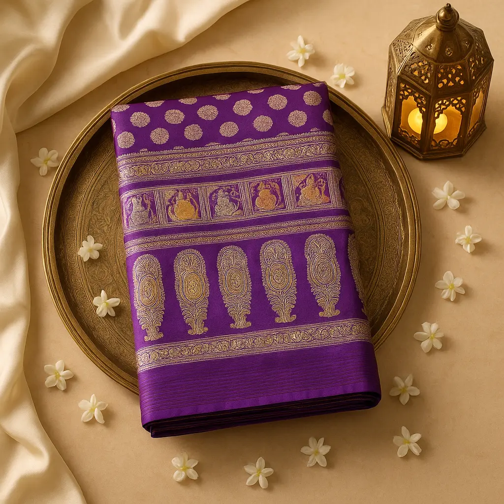 Royal Purple Silk Banarasi Saree with Traditional Zari Work