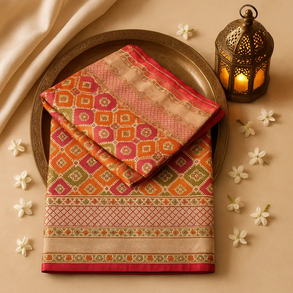 Exquisite Pink And Orange Silk Designer Festive Saree