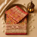Exquisite Pink And Orange Silk Designer Festive Saree