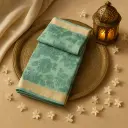 Elegant Sage Green Floral Print Designer Saree with Zari Border