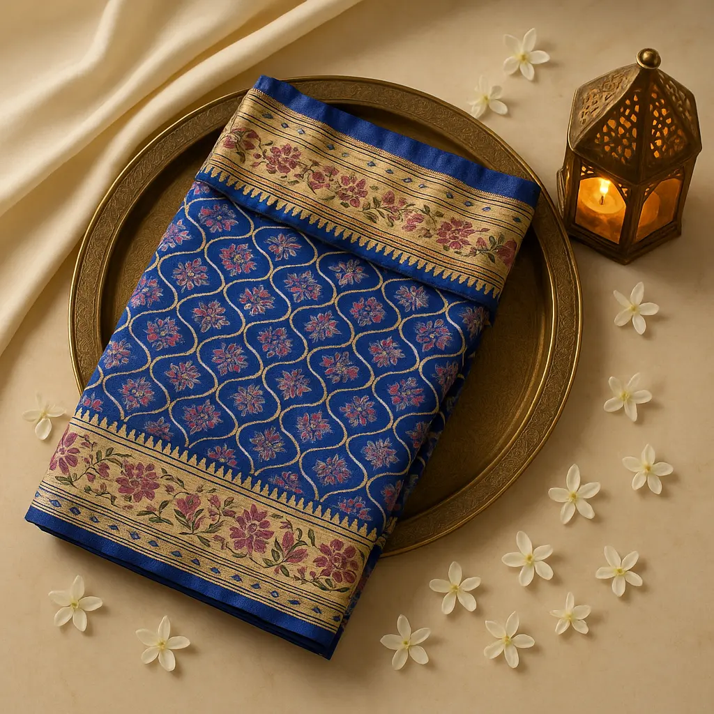 Royal Blue Silk Saree with Intricate Floral Zari Weave