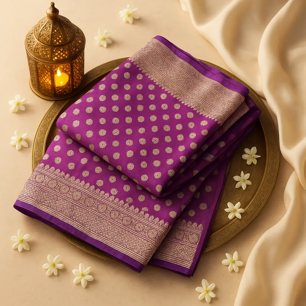 Exquisite Purple Banarasi Silk Saree with Traditional Zari Border