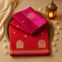 Elegant Crimson Red Banarasi Silk Saree with Pink Contrast