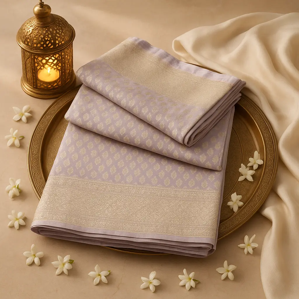 Elegant Lavender Silk Banarasi Saree with Intricate Gold Zari