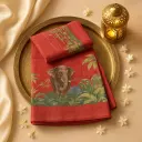 Exquisite Red Silk Saree with Traditional Wildlife Motif Print 