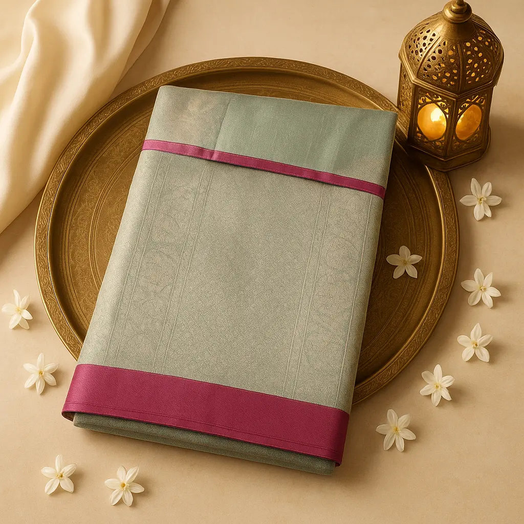 Elegant Pastel Blue Silk Saree with Traditional Zari Border