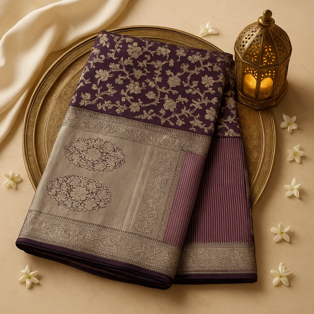 Elegant Purple Multi-Color Silk Saree with Intricate Zari Weave