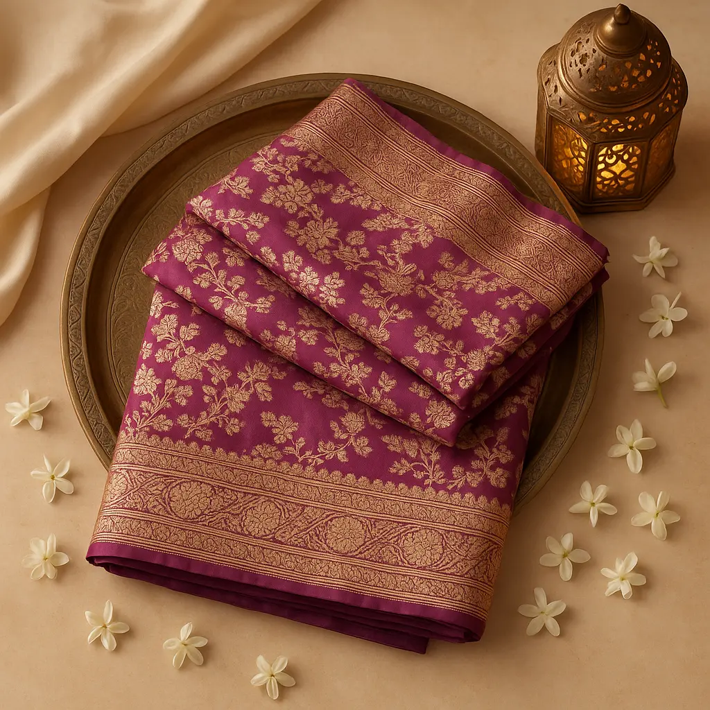 Elegant Deep Magenta Banarasi Silk Saree with Zari Border