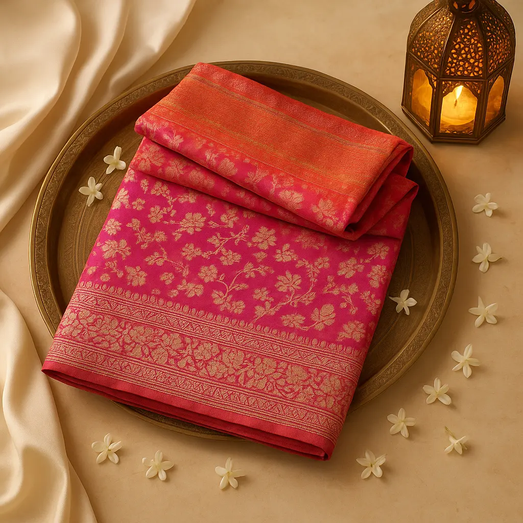 Exquisite Pink Banarasi Silk Saree With Intricate Silver Zari