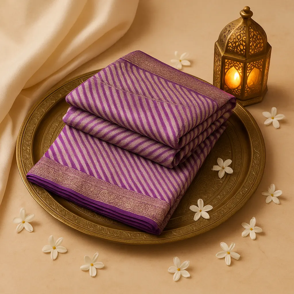 Purple Leheriya Silk Saree with Banarasi Zari Pallu