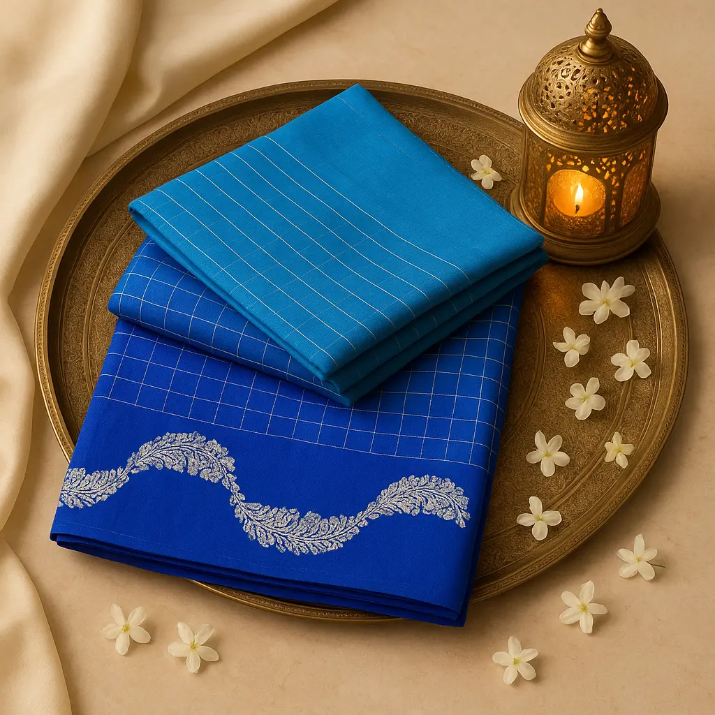 Royal Blue and Teal Gradient Handloom Silk Saree