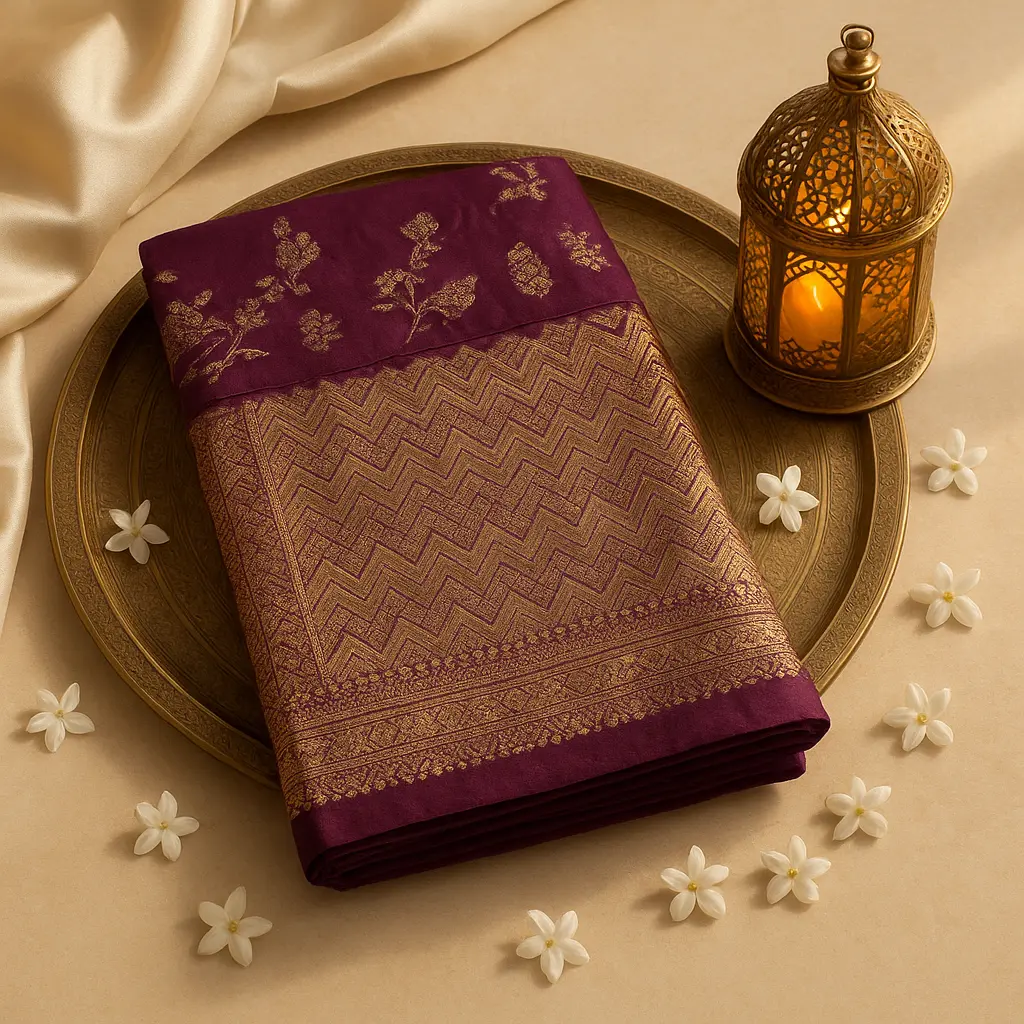 Elegant Purple Silk Designer Saree with Traditional Zari Weaving 