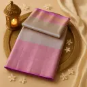 Exquisite Pink and Silver Kanchipuram Silk Saree with Zari