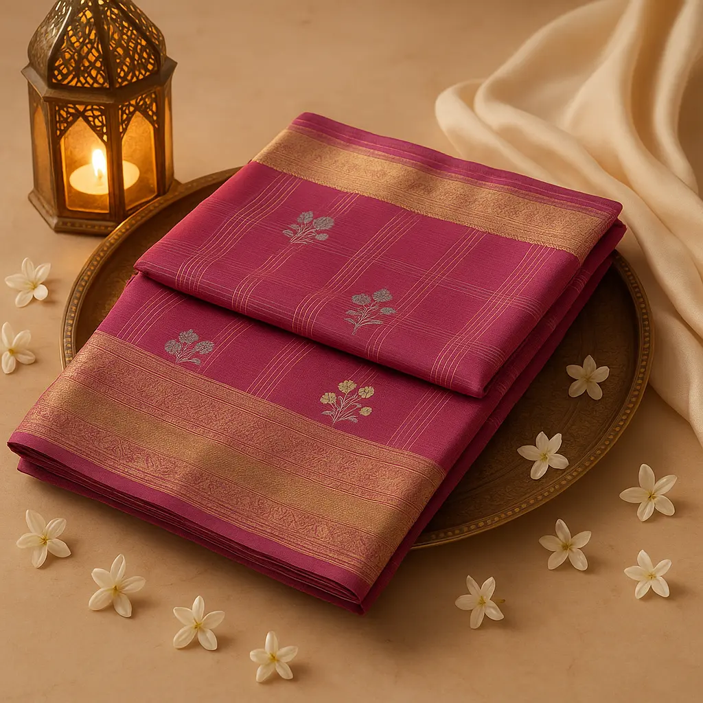 Elegant Magenta Handwoven Silk Saree with Traditional Zari Border