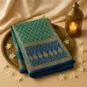 Stunning Ombre Blue and Green Banarasi Bandhani Silk Saree