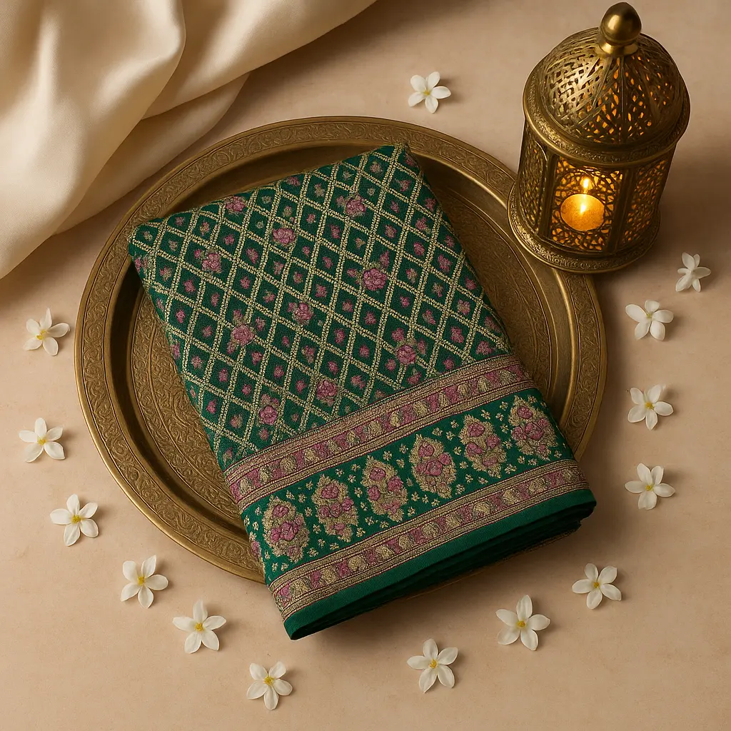 Emerald Green Bandhani Designer Saree with Exquisite Zari Border