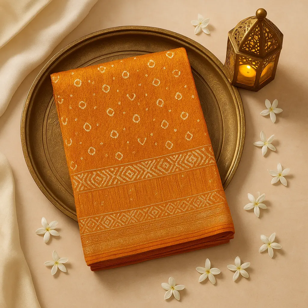 Mustard Yellow Traditional Bandhani Gaji Silk Saree with Zari
