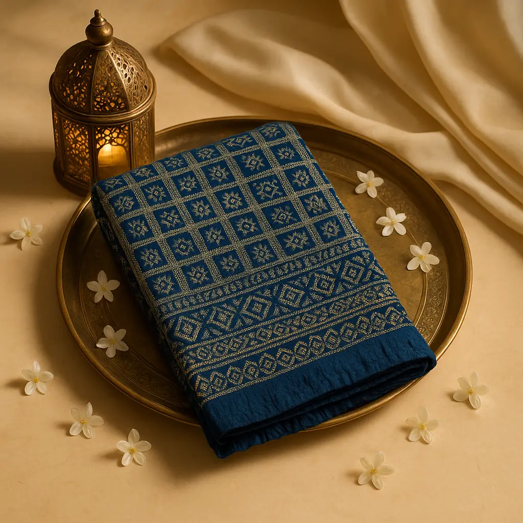 Elegant Navy Blue Bandhani Saree with Rich Zari Border