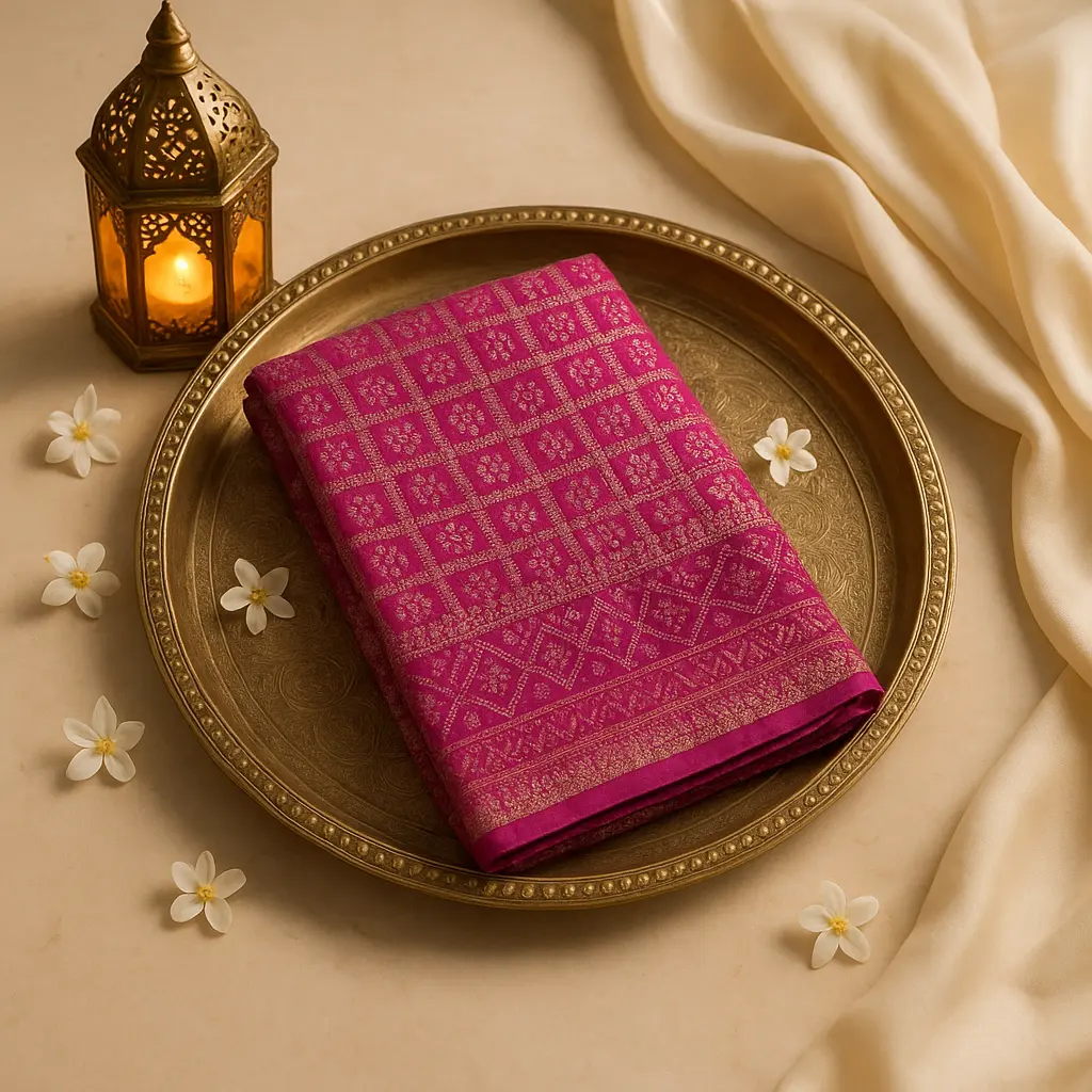Magenta Gaji Silk Bandhani Saree with Rich Nakshi Zari Border