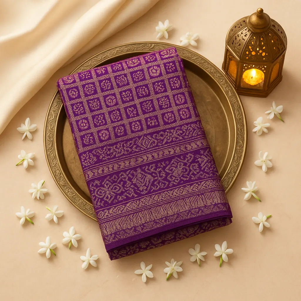 Exquisite Purple Gaji Silk Bandhani Saree with Zari Borders